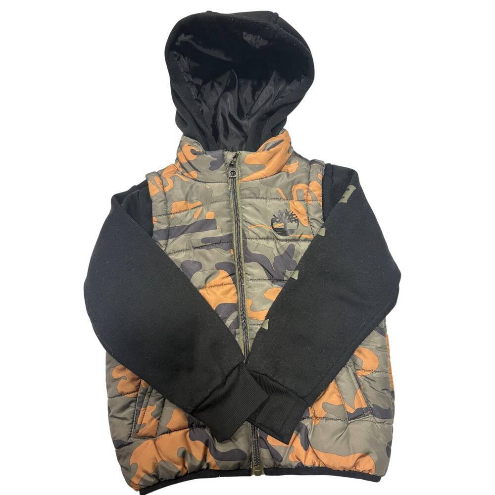 Timberland Boys Kids Puffer Coat Full Zip Hooded Jacket (Camouflage, 4 to 6 T